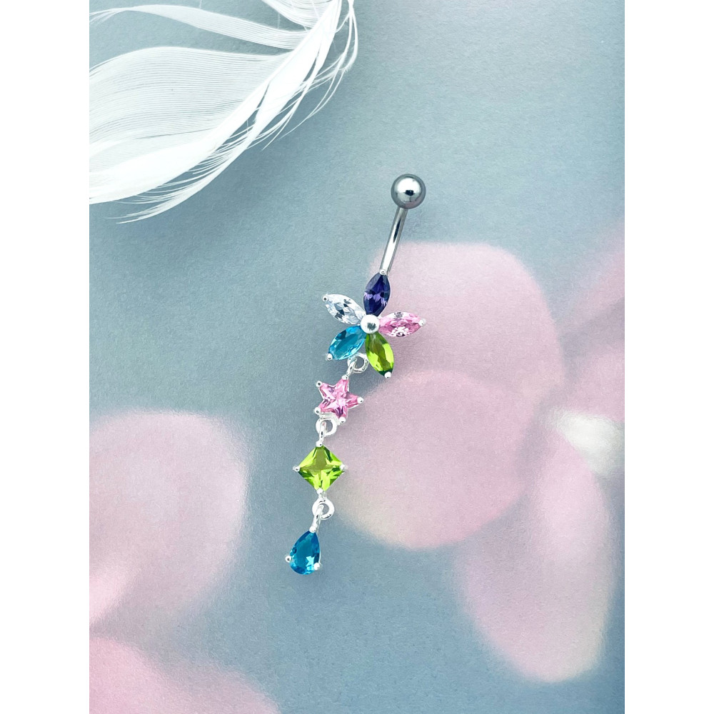 copy of Srebrny kolczyk do pępka z cyrkoniami łezka kropla