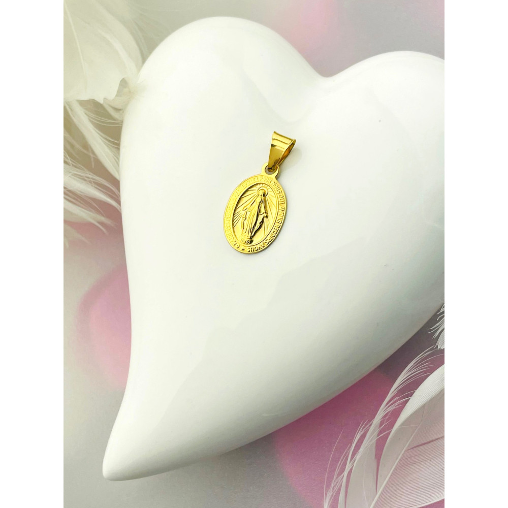 Złoty Medalik Zawieszka Matka Boska Cudowny Medalik szkaplerz Chrzest Komunia