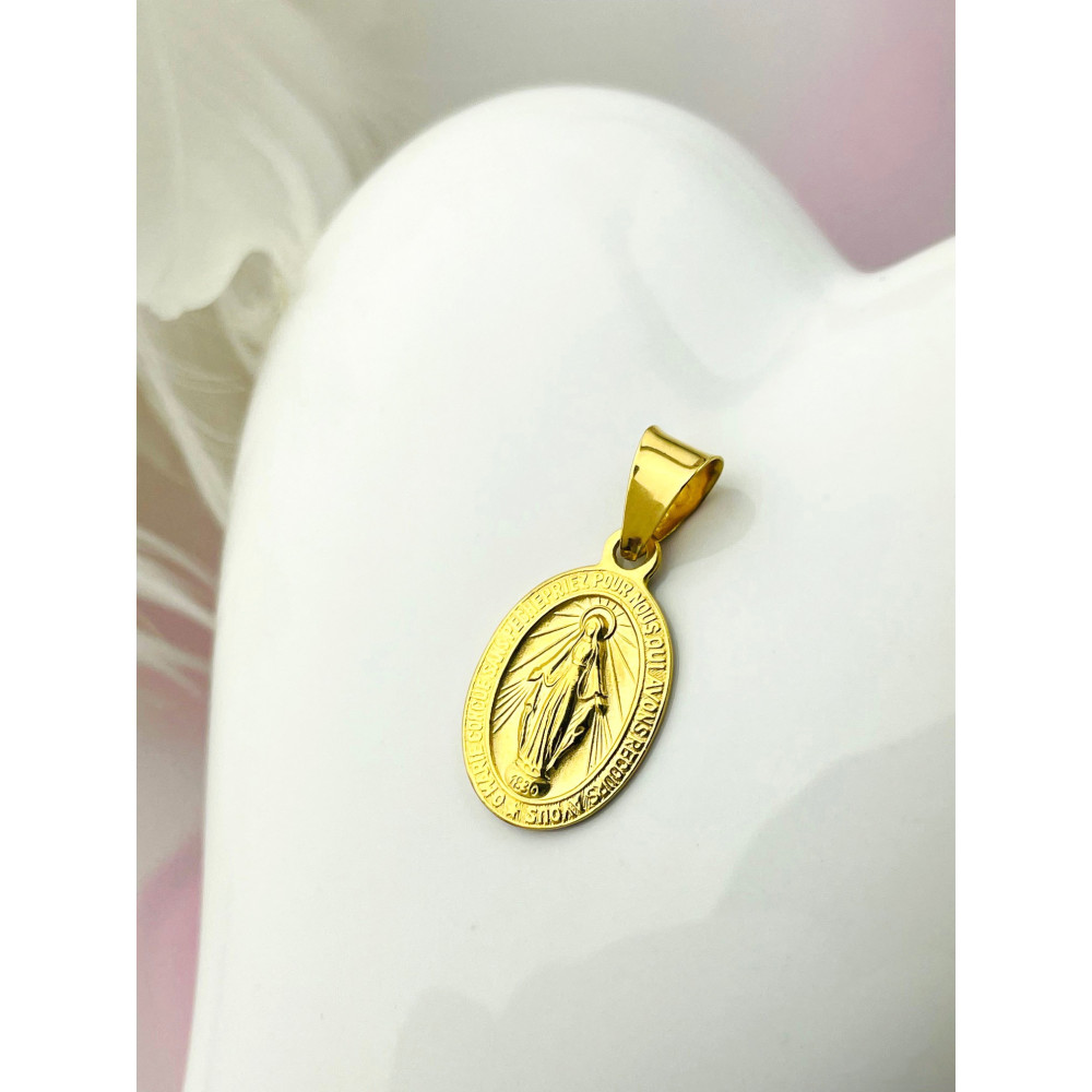 Złoty Medalik Zawieszka Matka Boska Cudowny Medalik szkaplerz Chrzest Komunia