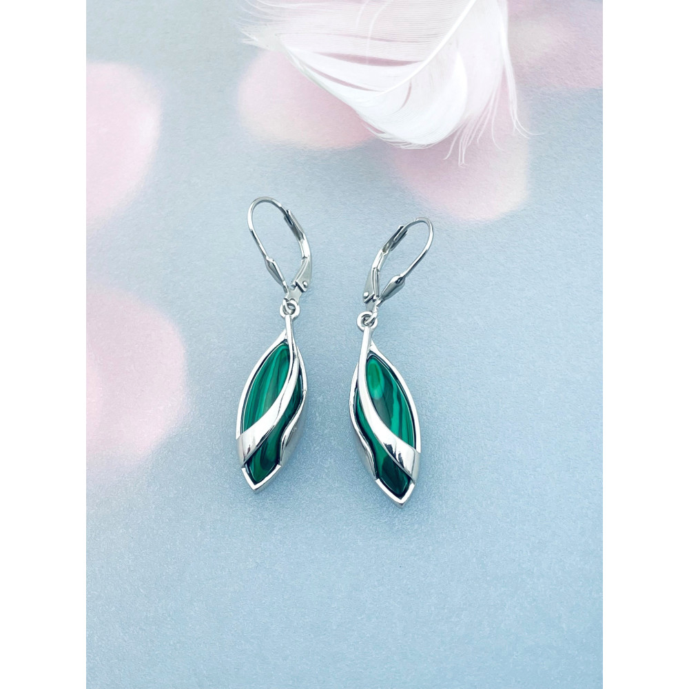 Srebrne kolczyki wiszące kocie oko z zielonym obsydianem