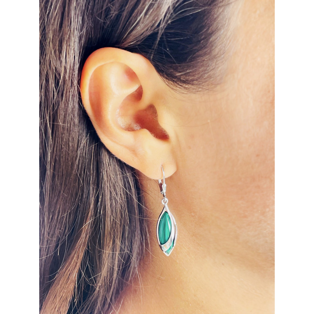 Srebrne kolczyki wiszące kocie oko z zielonym obsydianem