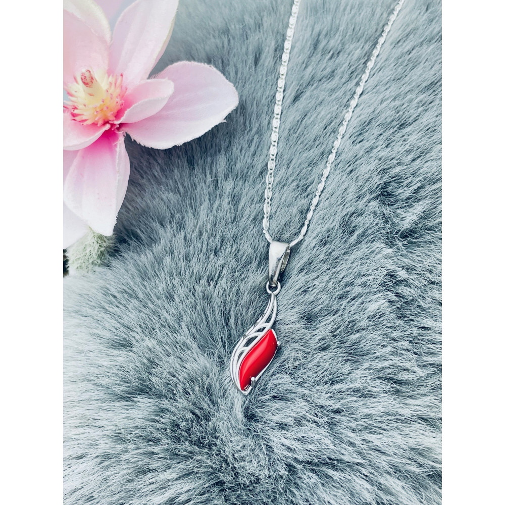 925 Silber Anhänger mit Koralstein