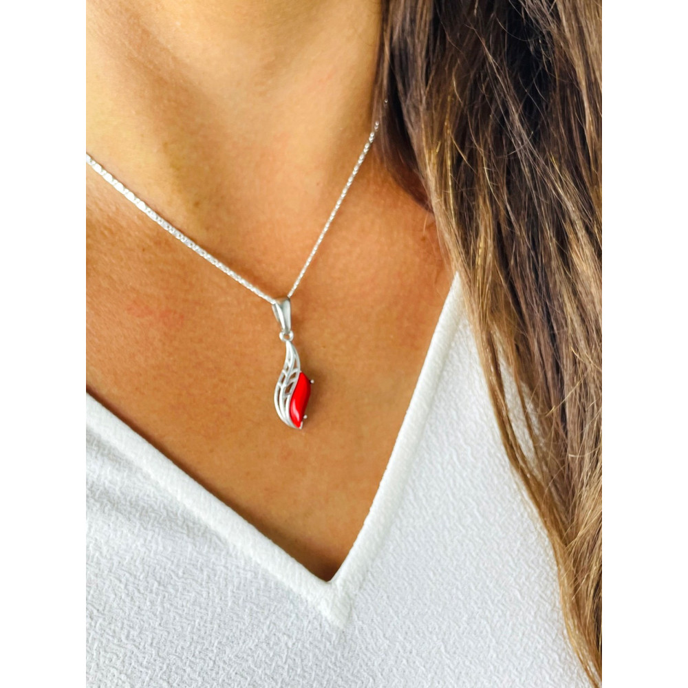 925 Silber Anhänger mit Koralstein