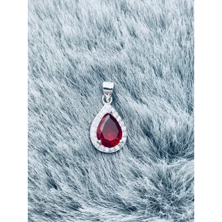 Srebrny wisiorek zawieszka łezka kropla z cyrkoniami rubinowa karmazycja