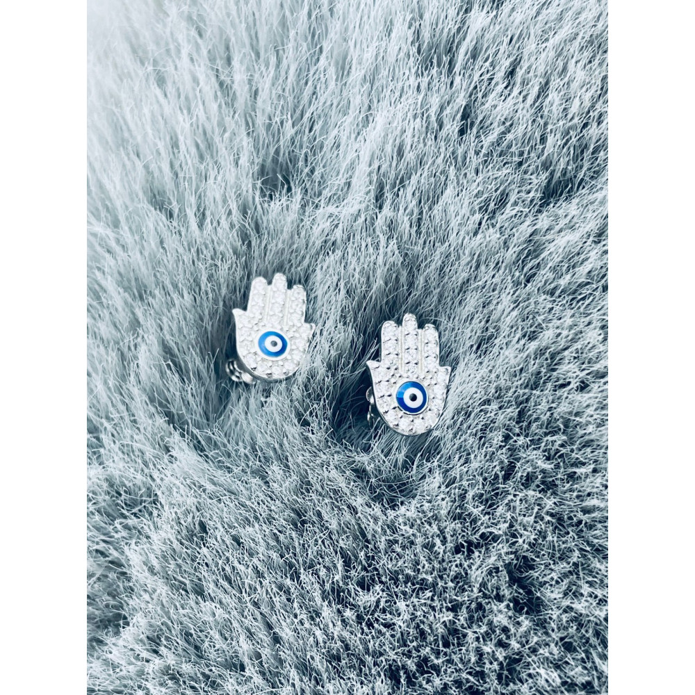 Fatimas Hand 925 Silber Ohrringe mit Zirkonia