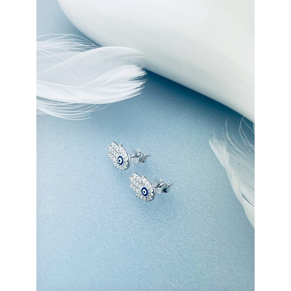 Fatimas Hand 925 Silber Ohrringe mit Zirkonia