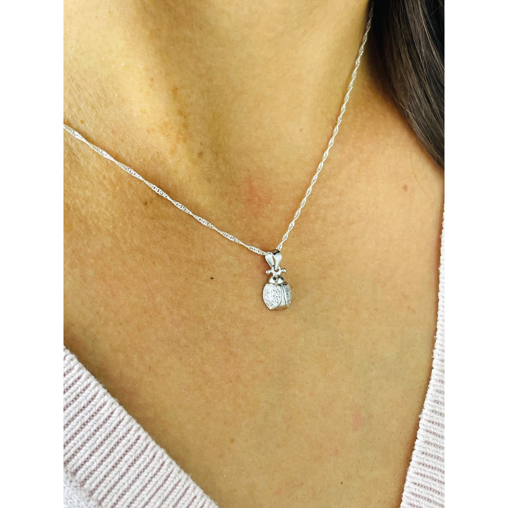 925 Silber Damen Medaillon Anhänger Marienkäfer mit Zirkonia
