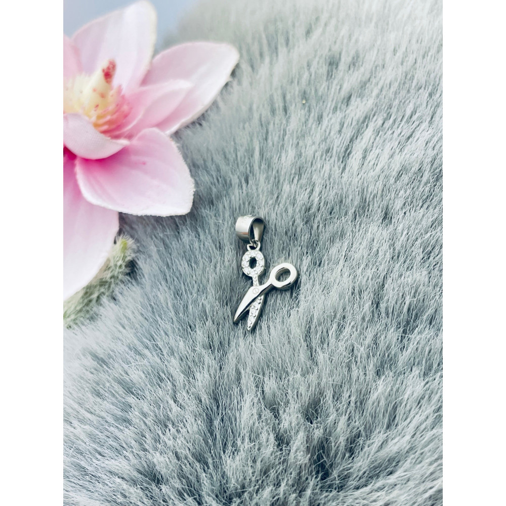 Schere 925 Silber Damen Medaillon Anhänger mit Zirkonia