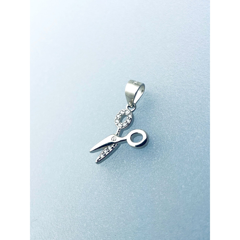 Schere 925 Silber Damen Medaillon Anhänger mit Zirkonia