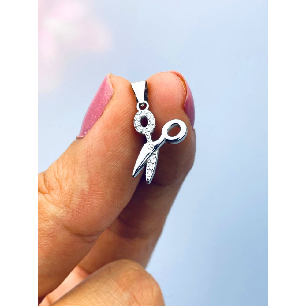 Schere 925 Silber Damen Medaillon Anhänger mit Zirkonia