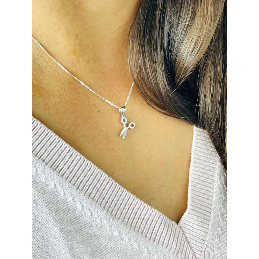 Schere 925 Silber Damen Medaillon Anhänger mit Zirkonia