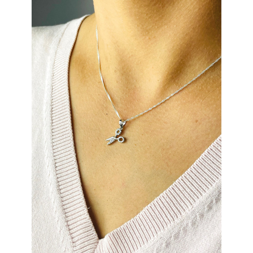 Schere 925 Silber Damen Medaillon Anhänger mit Zirkonia