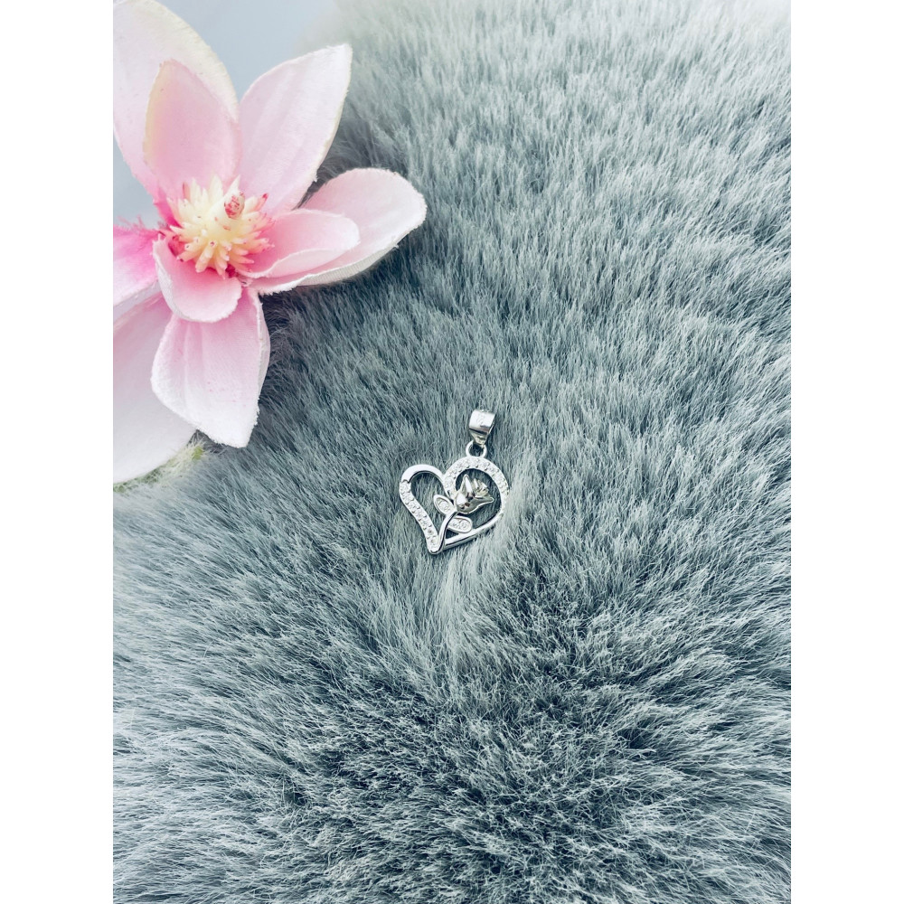 925 Silber Damen Medaillon Anhänger Rose und Herz mit Zirkonia