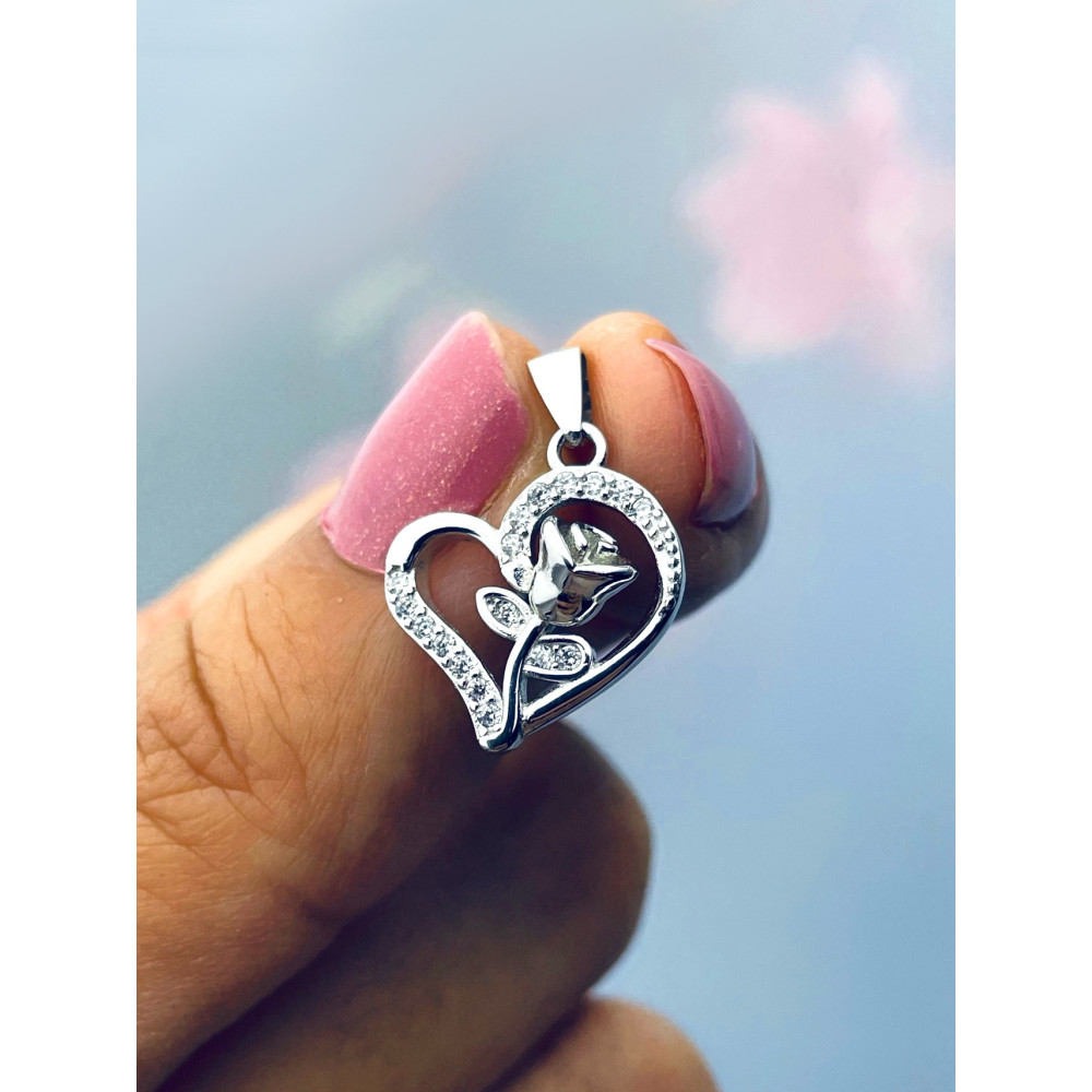 925 Silber Damen Medaillon Anhänger Rose und Herz mit Zirkonia