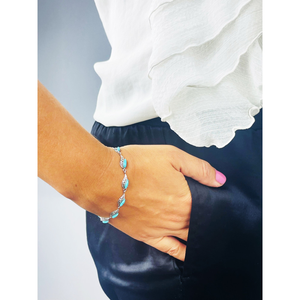 Armband 925 Silber mit türkisfarbener Stein Damen Kinder