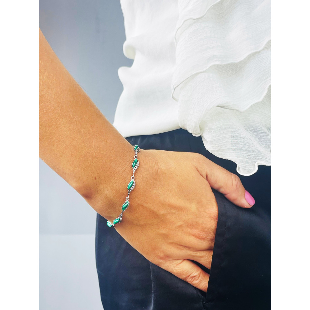 Armband 925 Silber mit Malachit Stein Damen Kinder