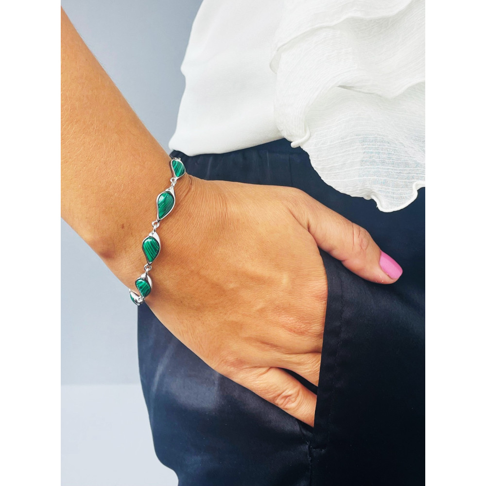 Armband 925 Silber mit Malachit Stein Damen Kinder