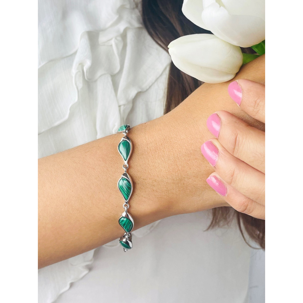 Armband 925 Silber mit Malachit Stein Damen Kinder