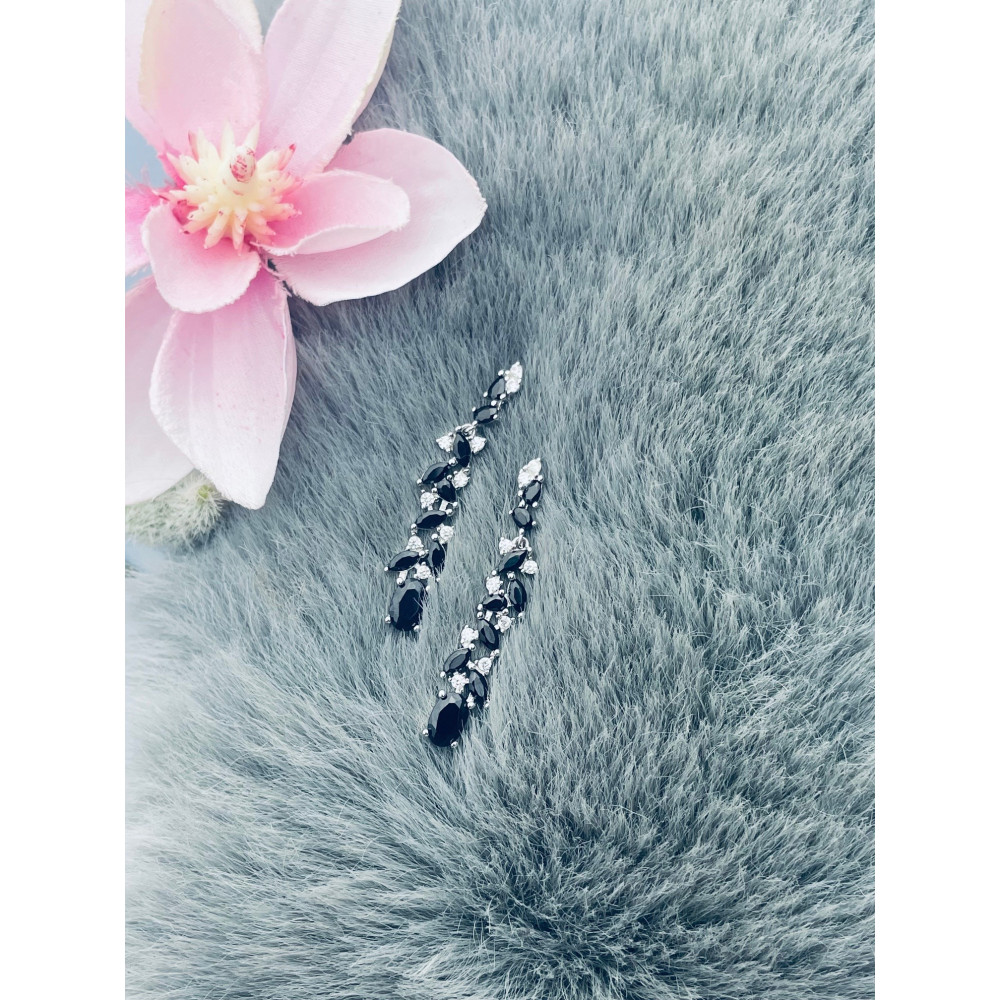 925 Silber Ohrringe mit Zirkonia und Onyx