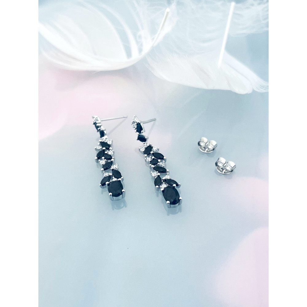 925 Silber Ohrringe mit Zirkonia und Onyx