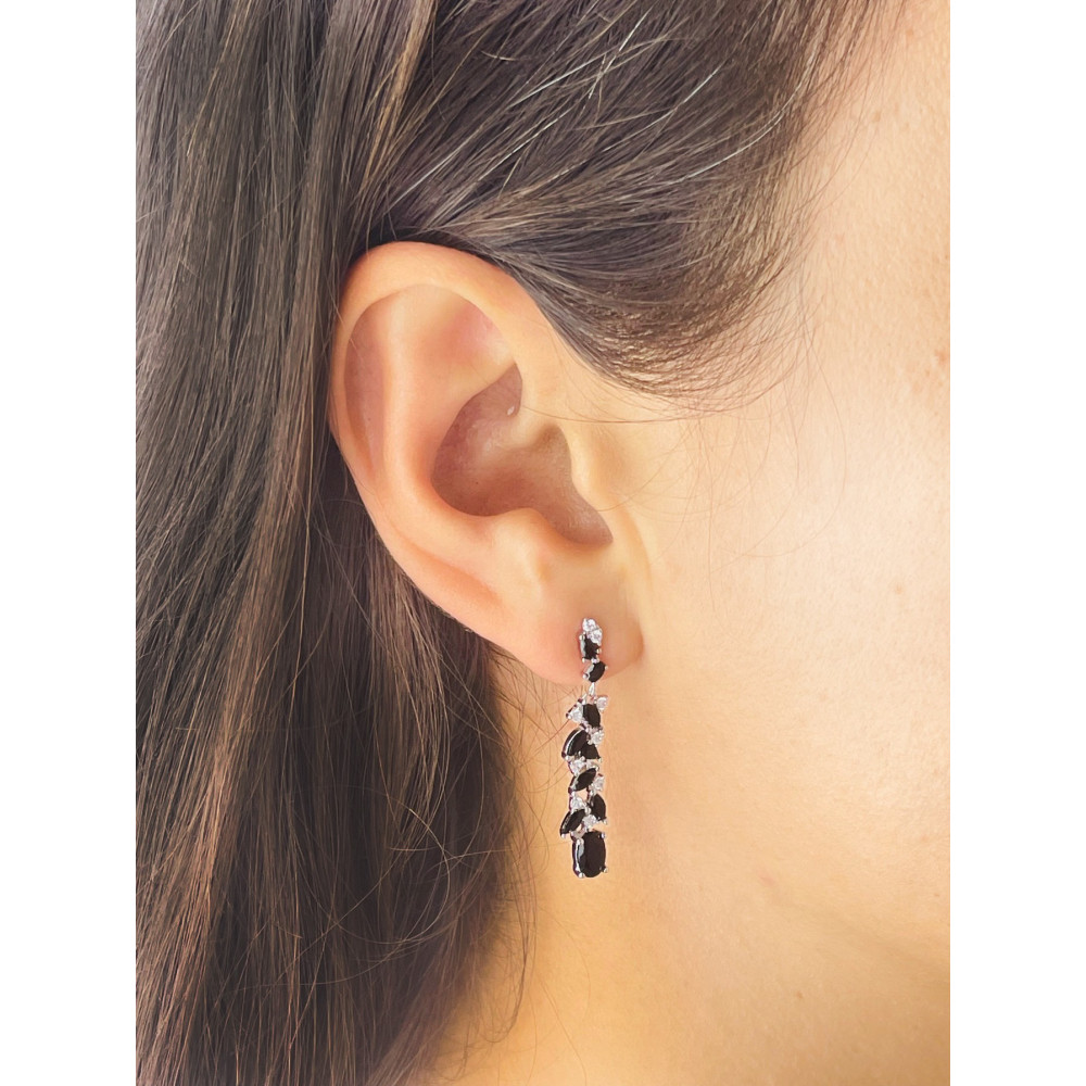 925 Silber Ohrringe mit Zirkonia und Onyx