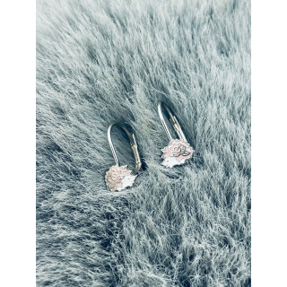 Srebrne kolczyki jeże jeżyki z emalią pudrowy róż