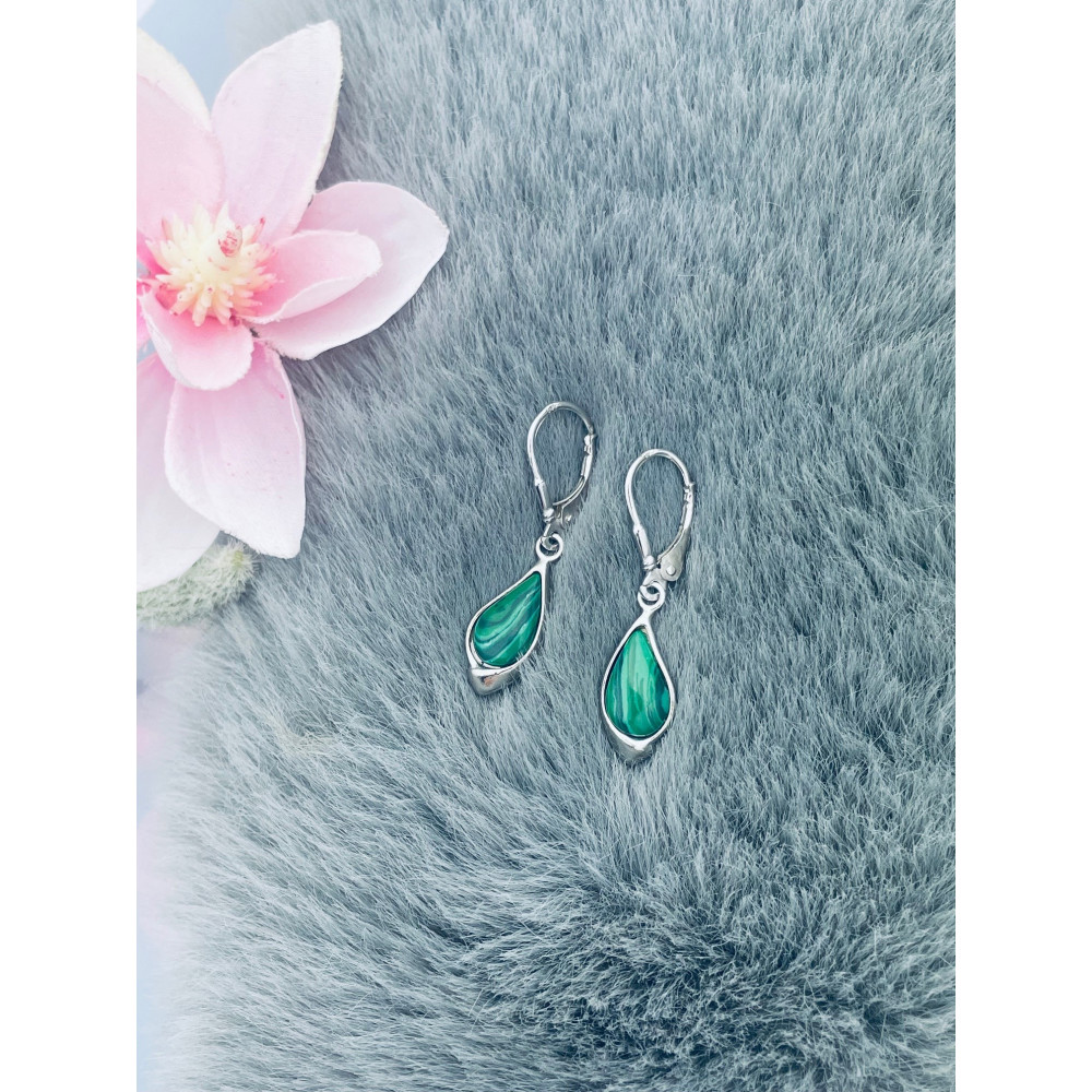 Träne 925 Silber Ohrringe mit Malachitstein