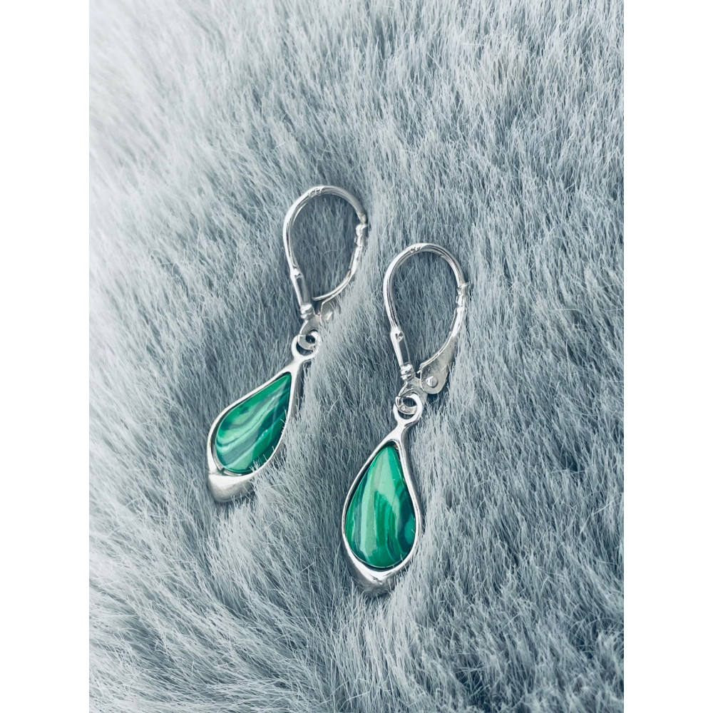 Träne 925 Silber Ohrringe mit Malachitstein