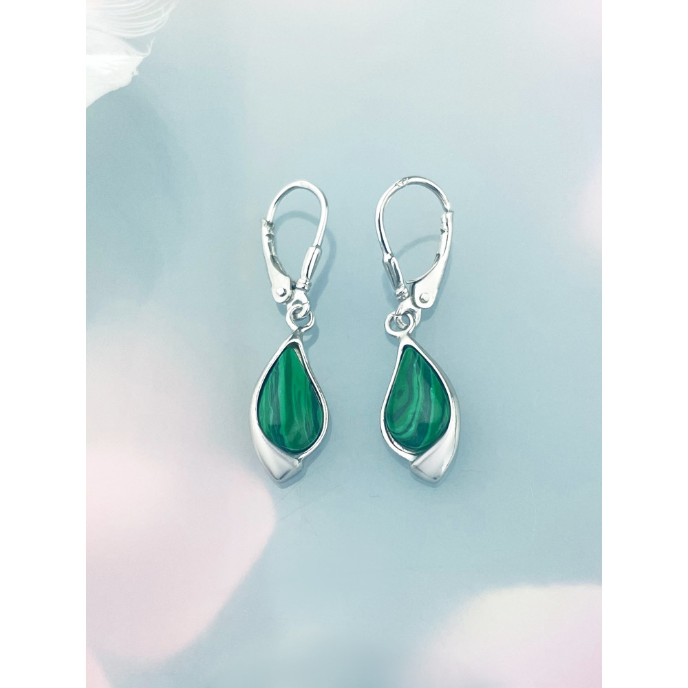 Träne 925 Silber Ohrringe mit Malachitstein