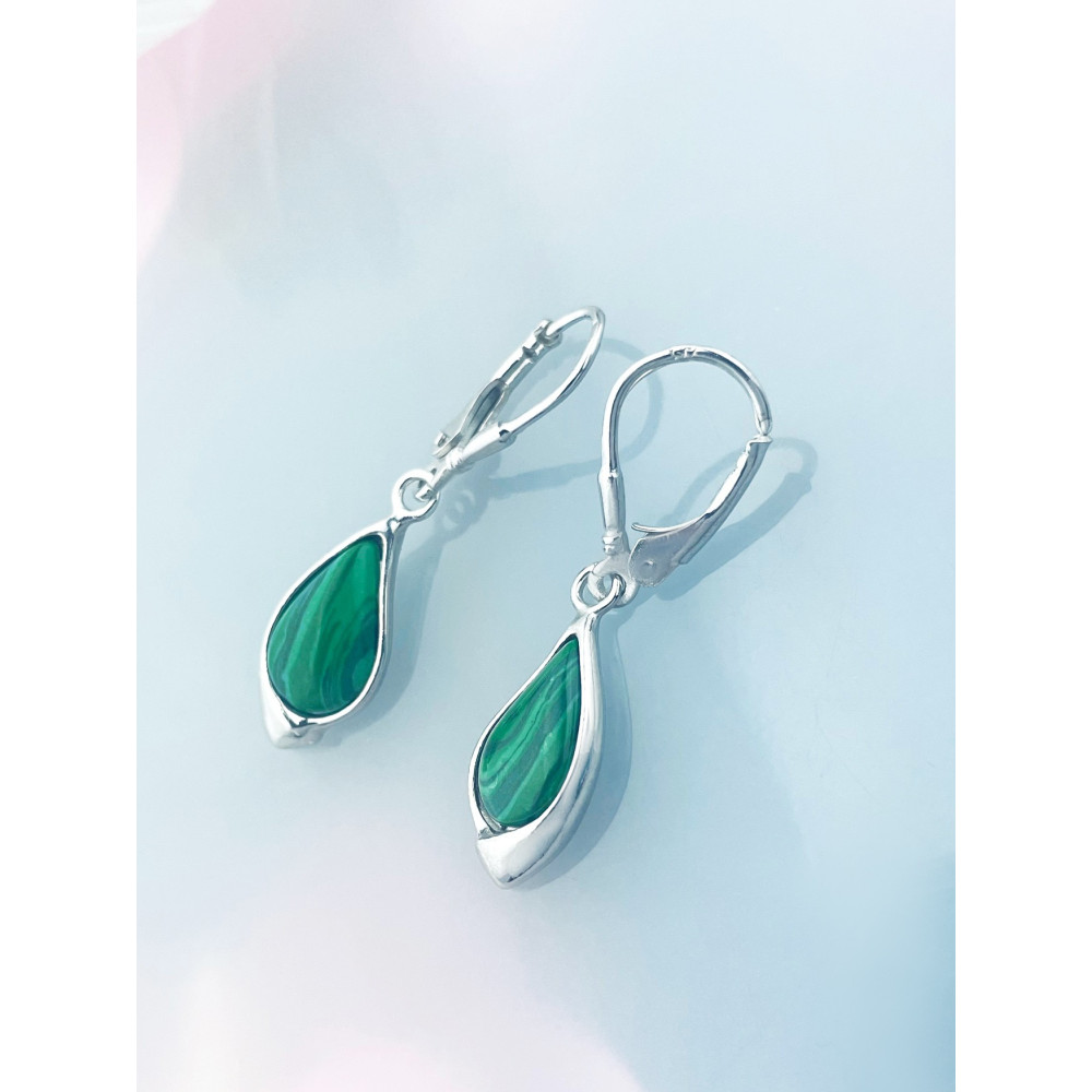 Träne 925 Silber Ohrringe mit Malachitstein