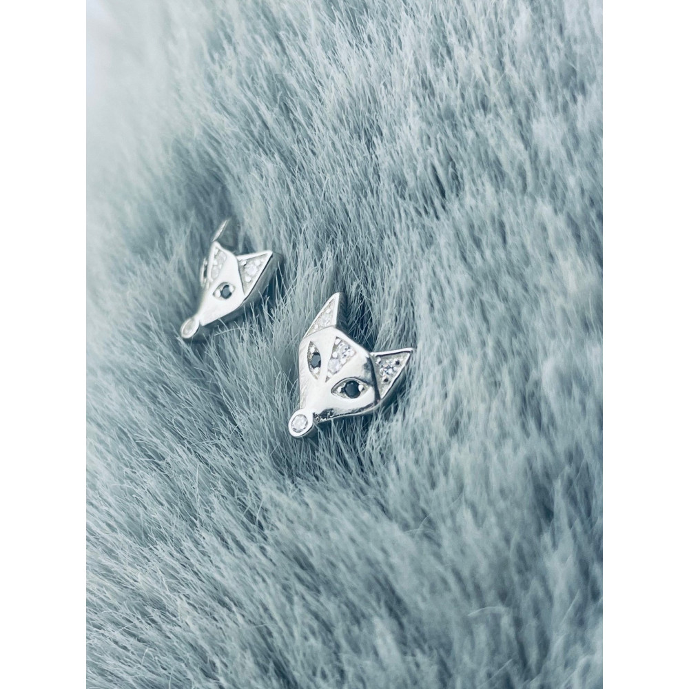925 Silber Fuchs Ohrringe mit Zirkonia und Onyx