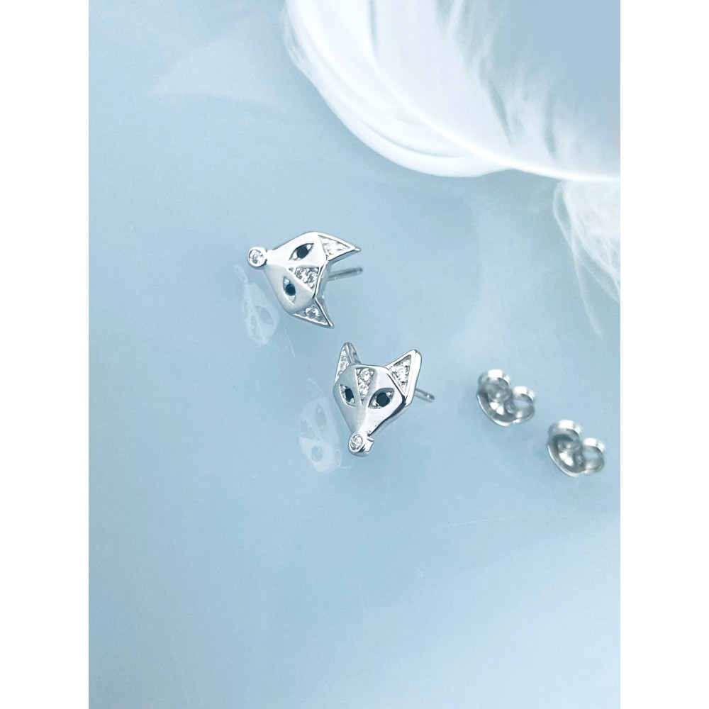 925 Silber Fuchs Ohrringe mit Zirkonia und Onyx
