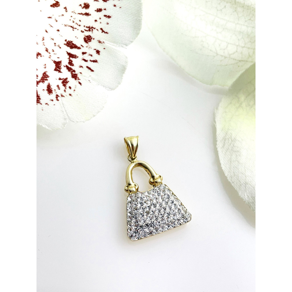 Anhänger Handtasche Kettenanhänger Bicolor Zweifarbig Gold Goldanhänger mit Zirkonia 585er 14KT