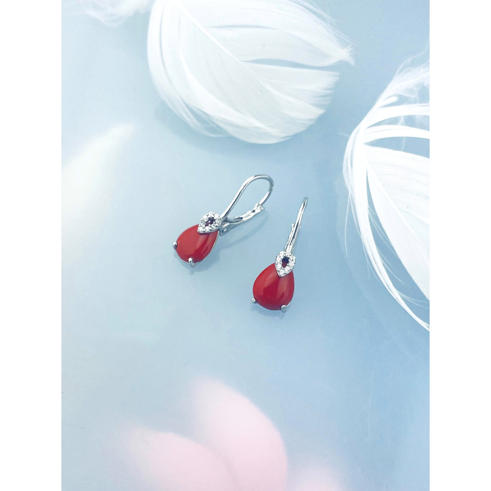 925 Silber Ohrringe mit Korallenstein und Zirkonia