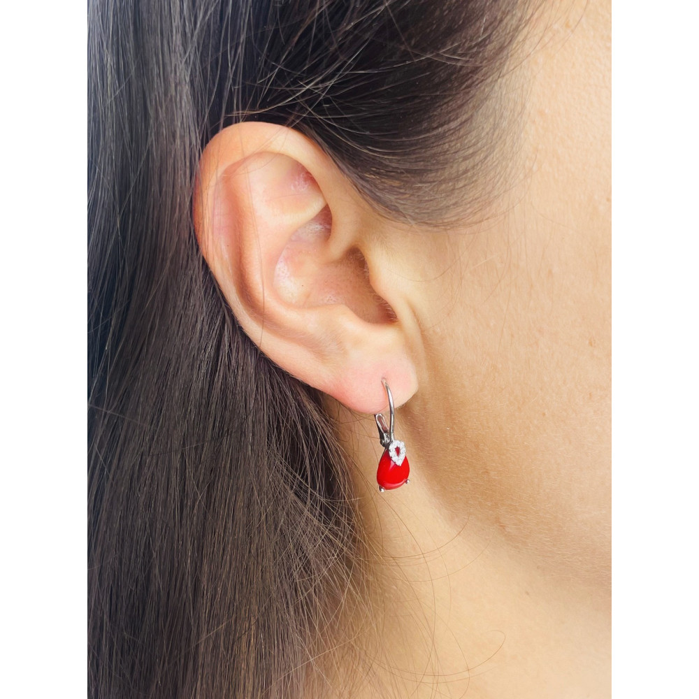 925 Silber Ohrringe mit Korallenstein und Zirkonia