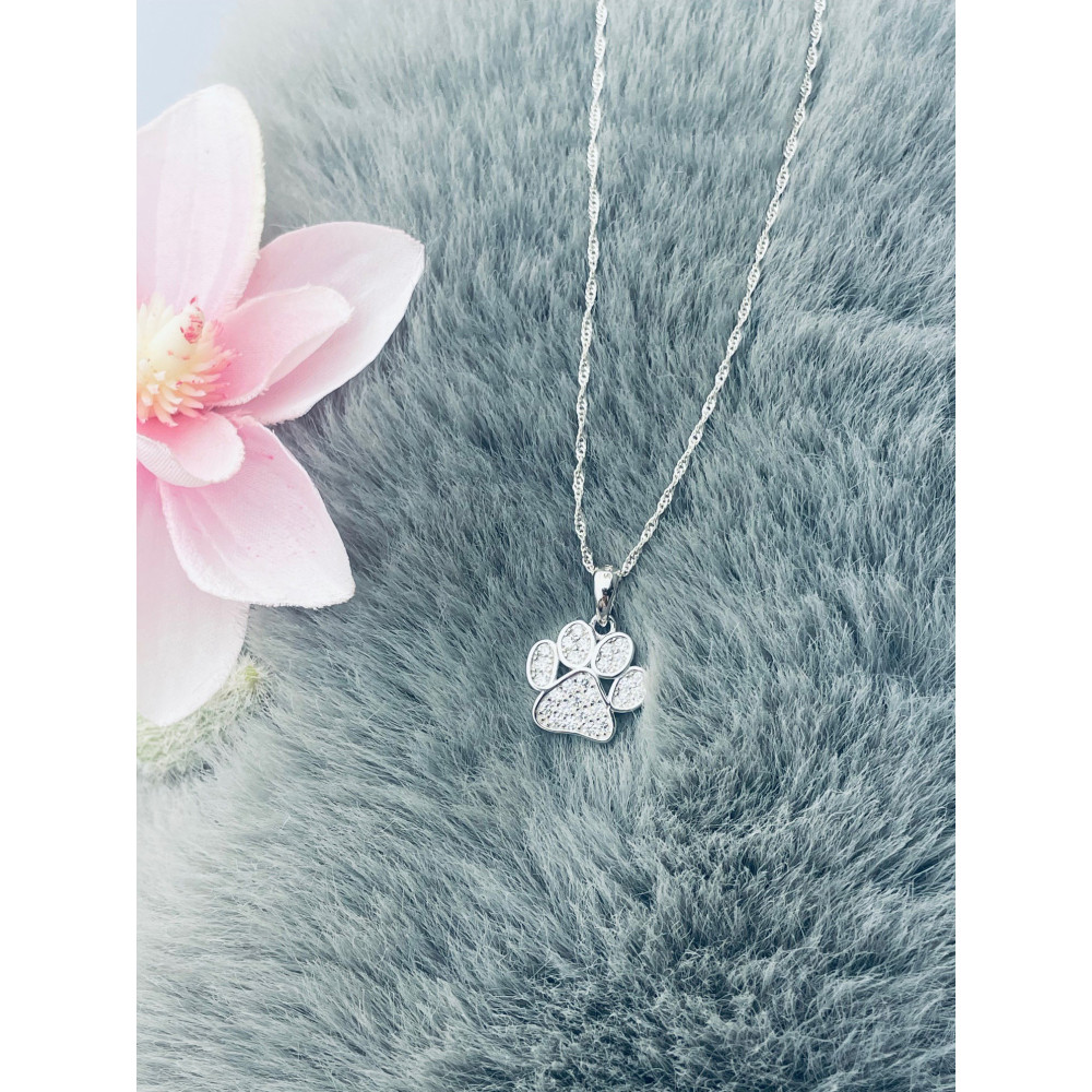 Hundepfote 925 Silber Damen Medaillon Anhänger mit Zirkonia