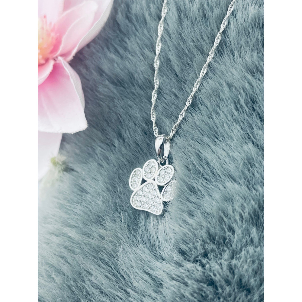 Hundepfote 925 Silber Damen Medaillon Anhänger mit Zirkonia