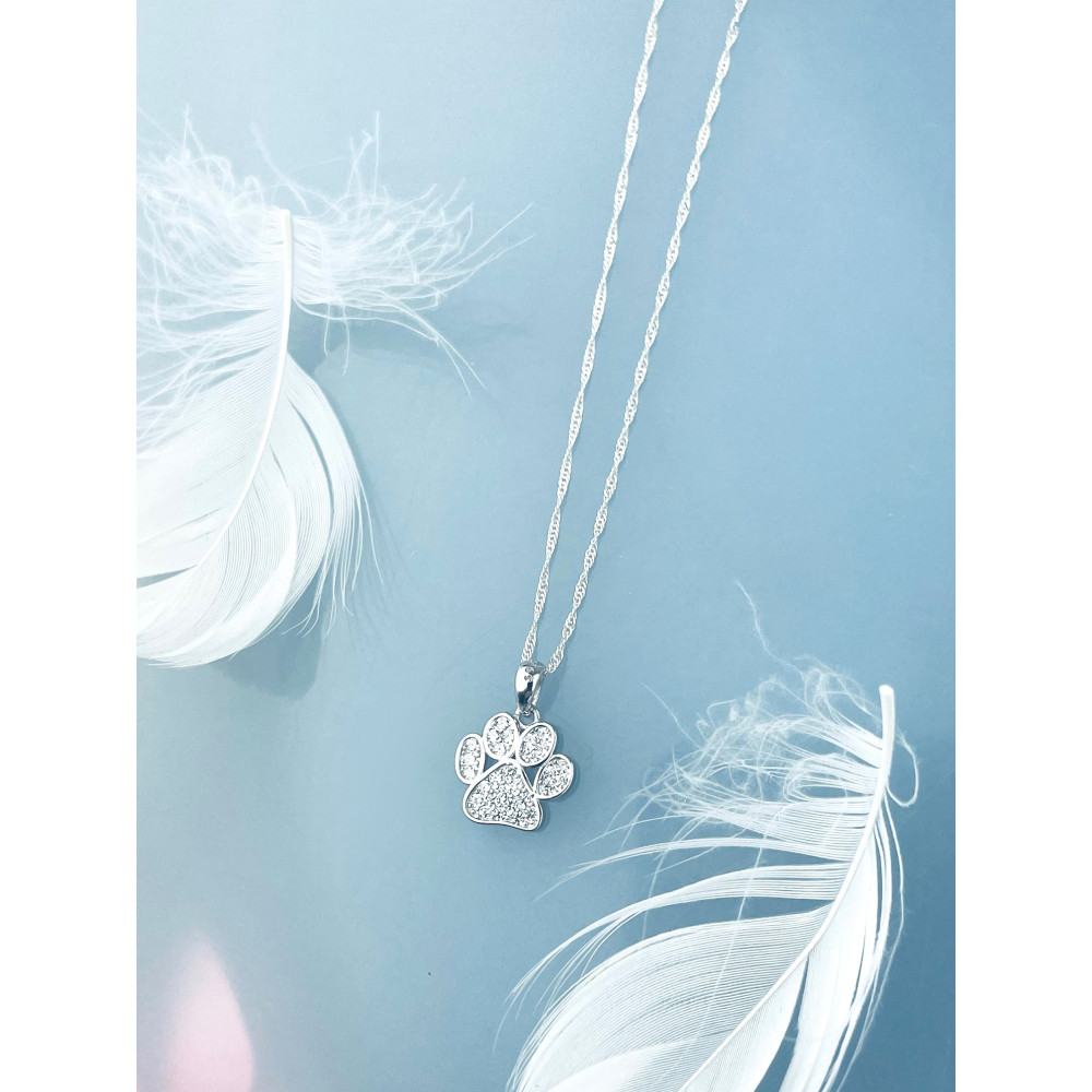 Hundepfote 925 Silber Damen Medaillon Anhänger mit Zirkonia
