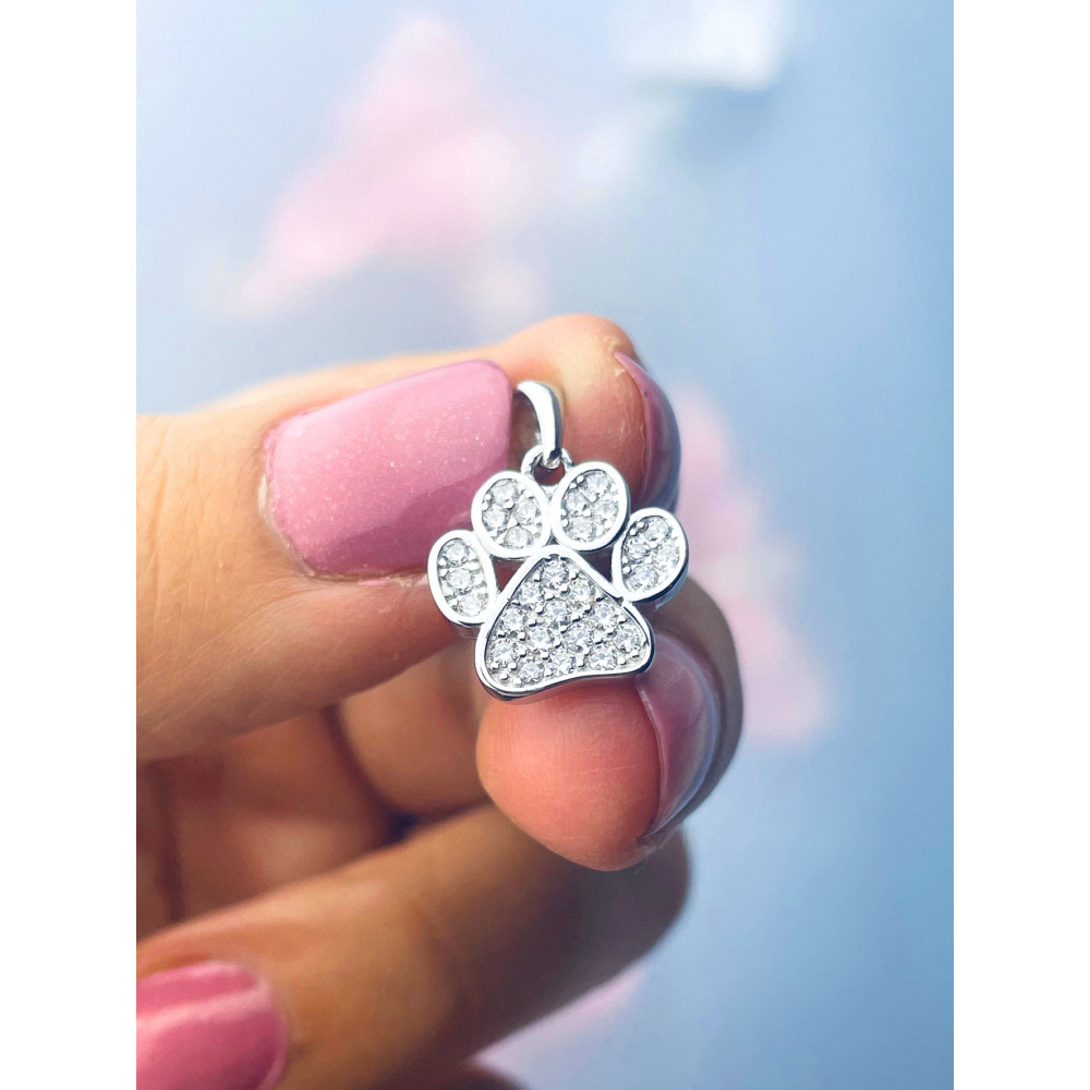 Hundepfote 925 Silber Damen Medaillon Anhänger mit Zirkonia