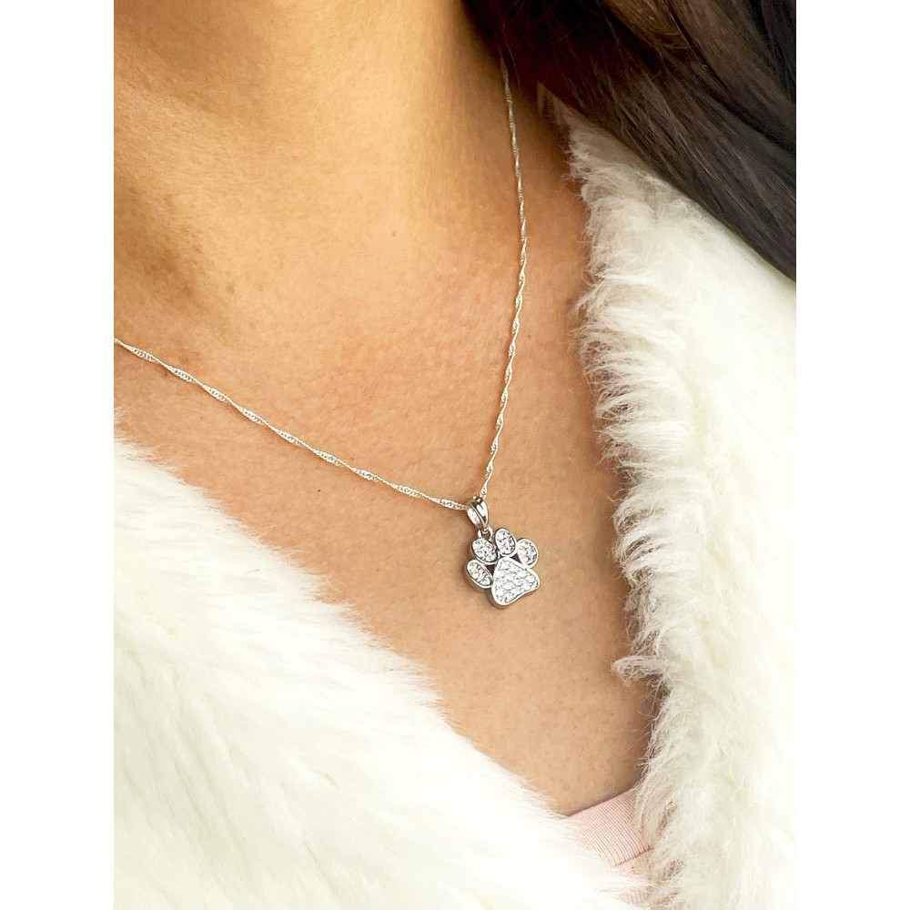 Hundepfote 925 Silber Damen Medaillon Anhänger mit Zirkonia