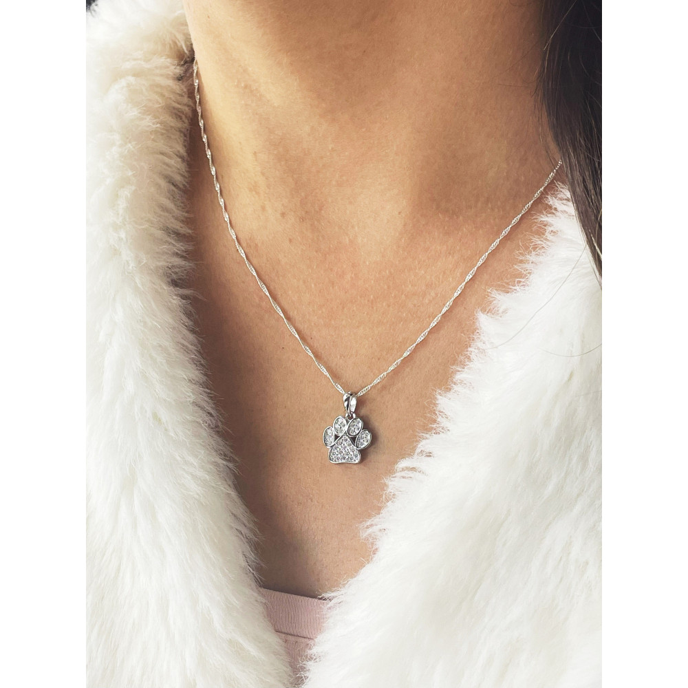 Hundepfote 925 Silber Damen Medaillon Anhänger mit Zirkonia