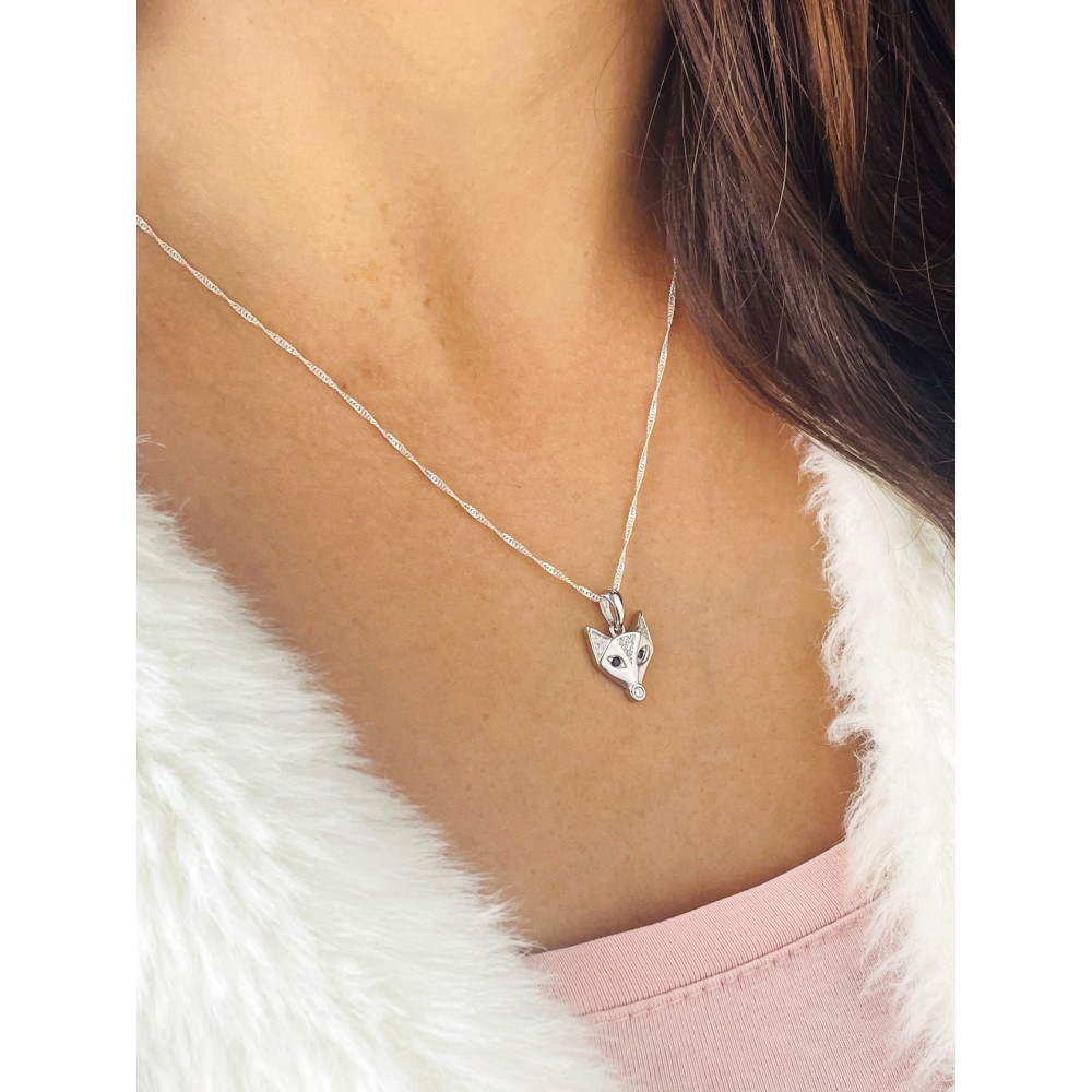 Fuchs 925 Silber Damen Medaillon Anhänger mit Zirkonia und Onyx