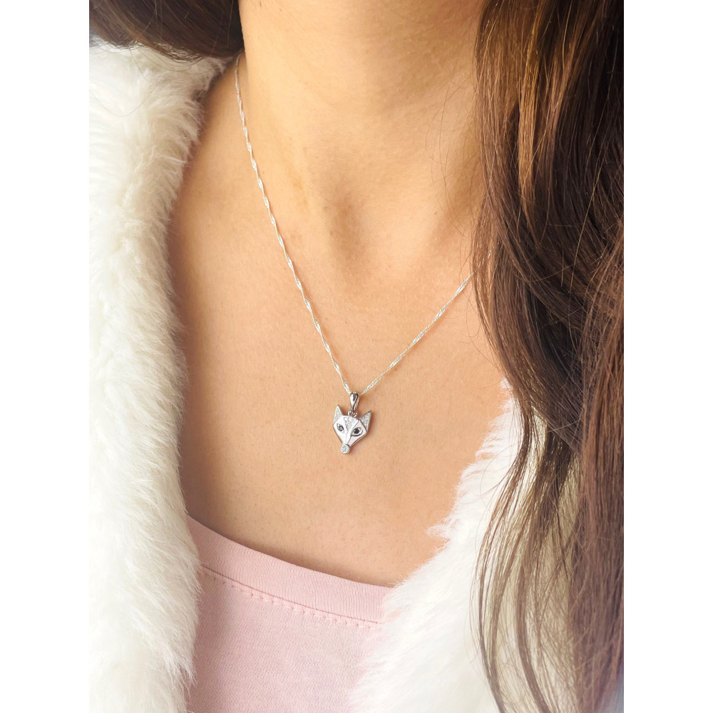 Fuchs 925 Silber Damen Medaillon Anhänger mit Zirkonia und Onyx