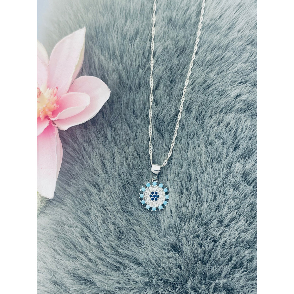 Mandala 925 Silber Damen Medaillon Anhänger mit Zirkonia