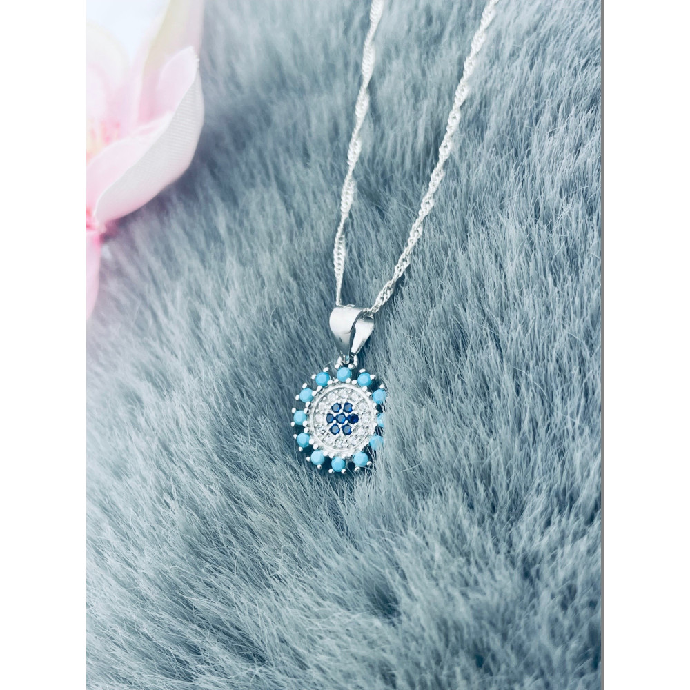 Mandala 925 Silber Damen Medaillon Anhänger mit Zirkonia