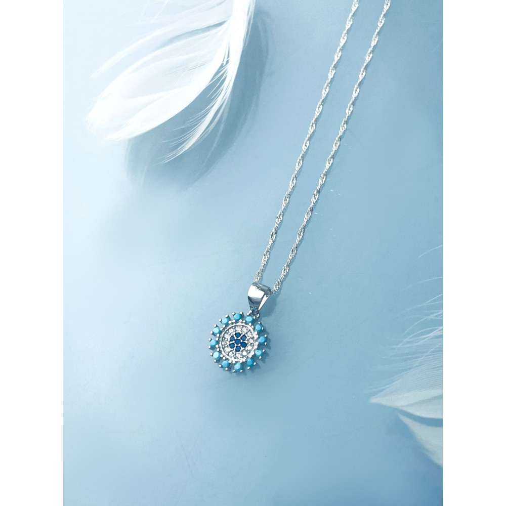 Mandala 925 Silber Damen Medaillon Anhänger mit Zirkonia