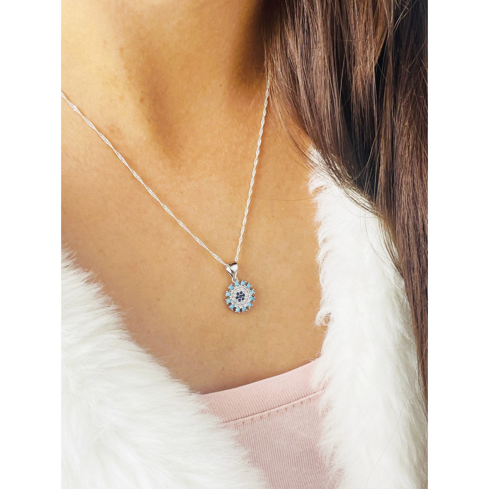 Mandala 925 Silber Damen Medaillon Anhänger mit Zirkonia