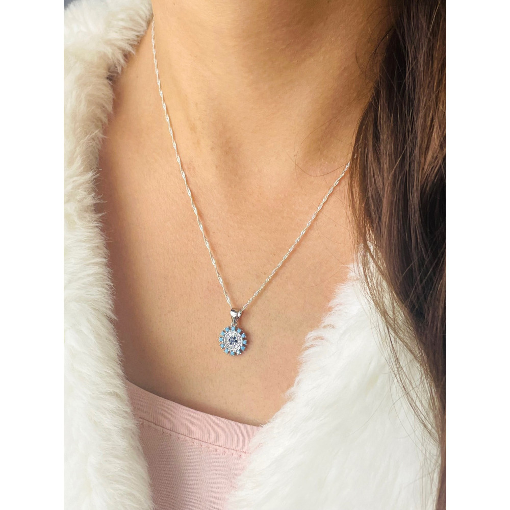 Mandala 925 Silber Damen Medaillon Anhänger mit Zirkonia