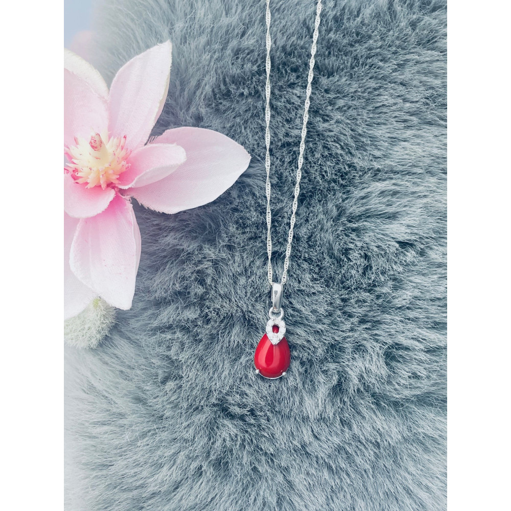 925 Silber Anhänger mit Koralstein und Zirkonia