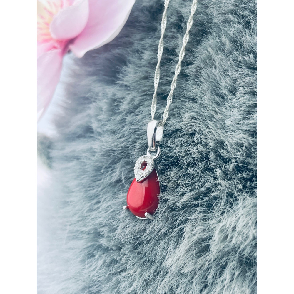 925 Silber Anhänger mit Koralstein und Zirkonia